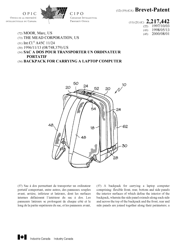 Canadian Patent Document 2217442. Cover Page 20000711. Image 1 of 2