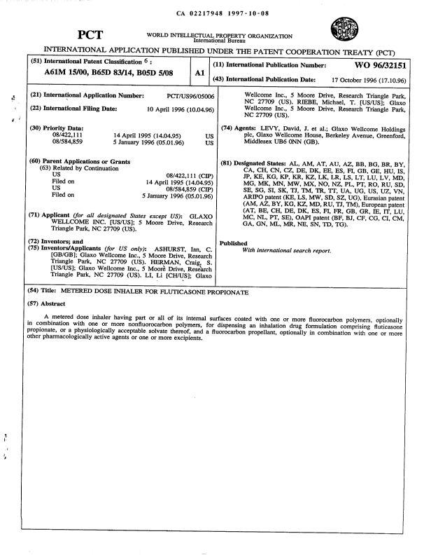 Document de brevet canadien 2217948. Abrégé 19971008. Image 1 de 1