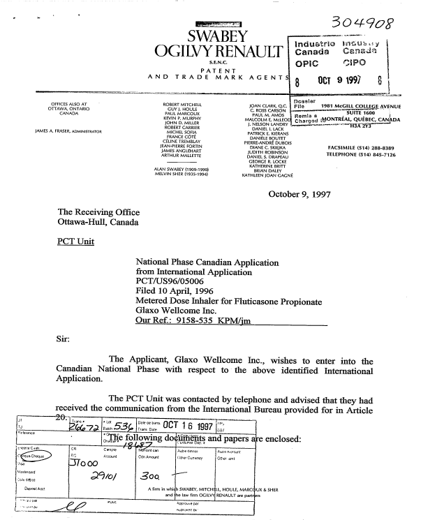 Document de brevet canadien 2217948. Cession 19971009. Image 1 de 6