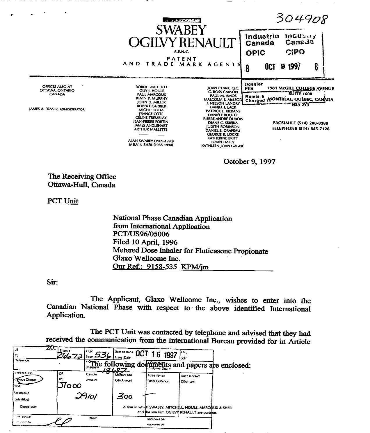 Canadian Patent Document 2217948. Assignment 19971009. Image 1 of 6