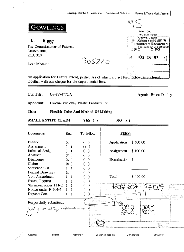 Document de brevet canadien 2218510. Cession 19971016. Image 1 de 7
