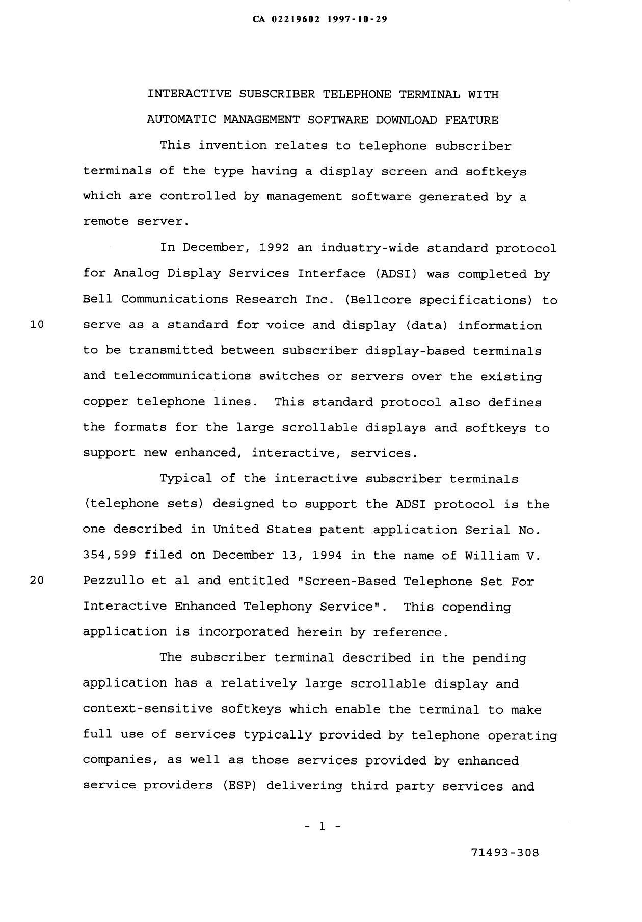 Canadian Patent Document 2219602. Description 19971029. Image 1 of 12