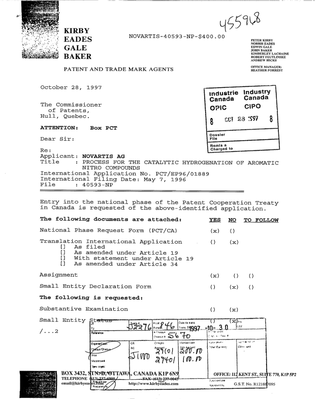 Document de brevet canadien 2219655. Cession 19971028. Image 1 de 5