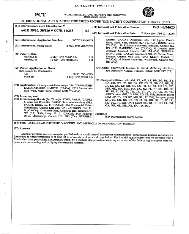 Document de brevet canadien 2220048. Abrégé 19971103. Image 1 de 1