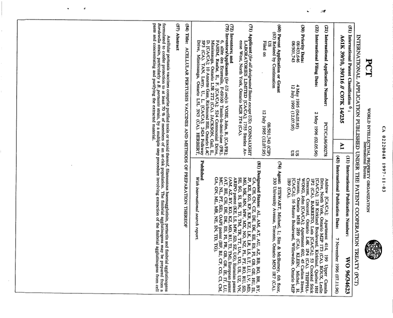 Canadian Patent Document 2220048. Abstract 19971103. Image 1 of 1