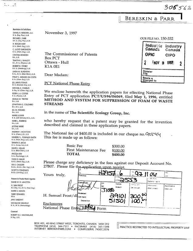 Document de brevet canadien 2220120. Cession 19971103. Image 1 de 3