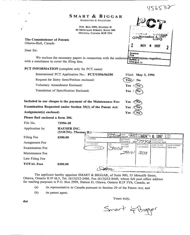 Document de brevet canadien 2220223. Cession 19971104. Image 1 de 4
