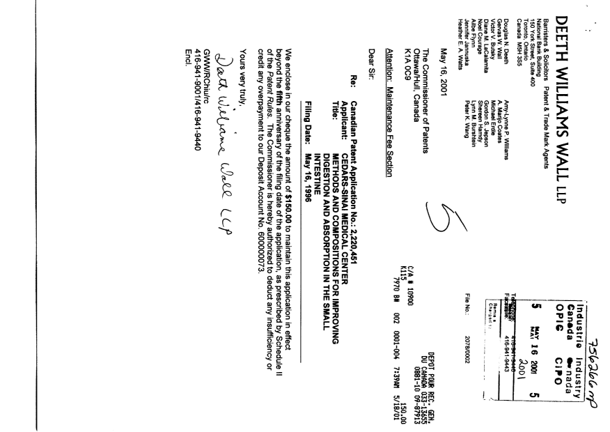 Canadian Patent Document 2220451. Fees 20010516. Image 1 of 1