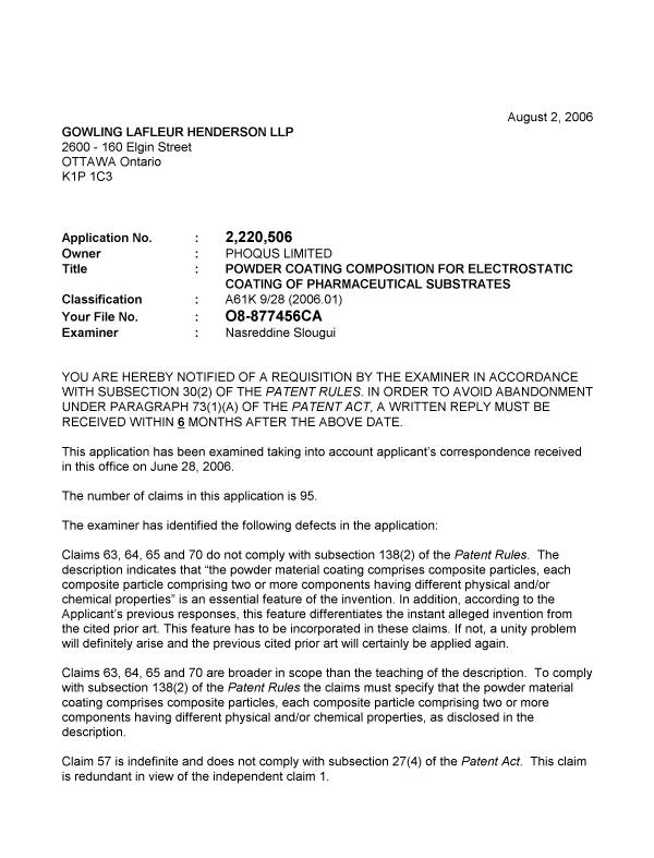 Canadian Patent Document 2220506. Prosecution-Amendment 20051202. Image 1 of 2