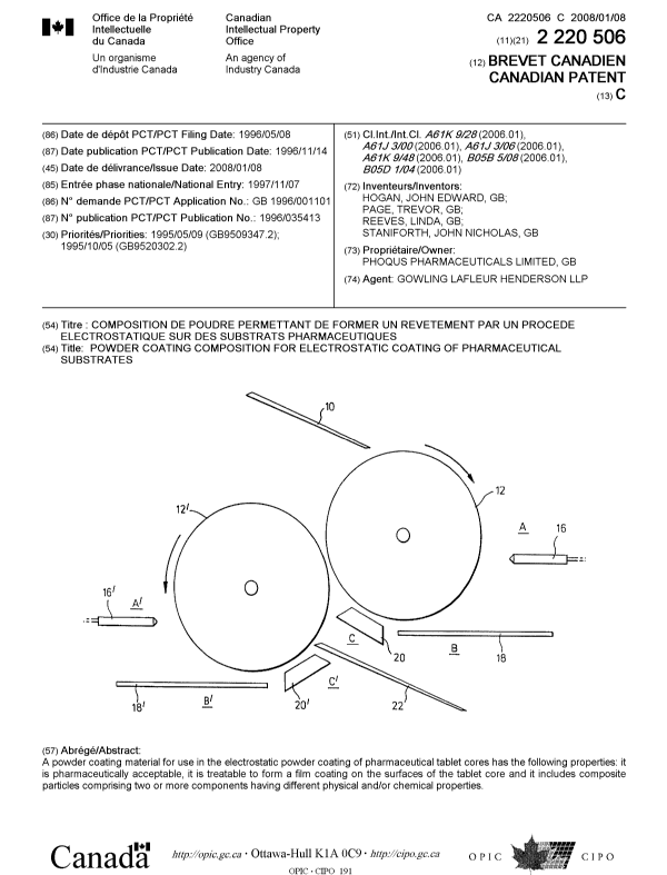 Canadian Patent Document 2220506. Cover Page 20061226. Image 1 of 1