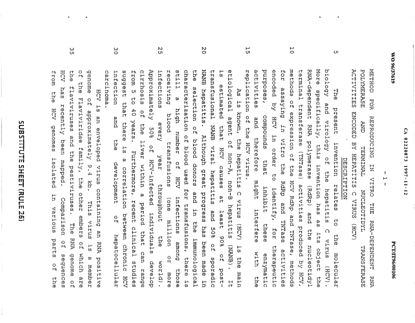 Canadian Patent Document 2220873. Description 20000802. Image 1 of 41