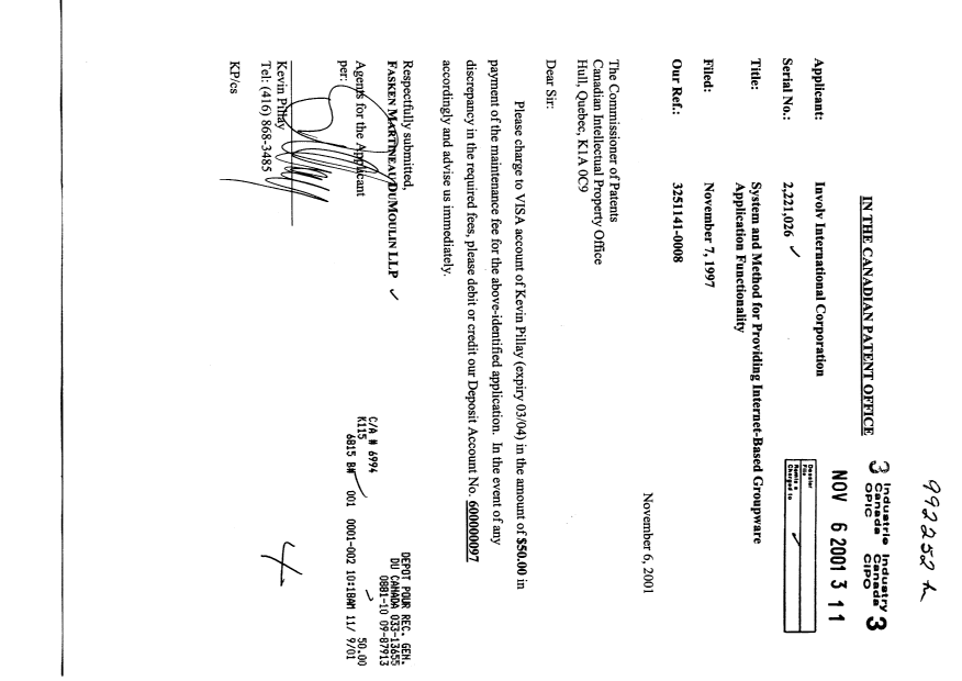 Canadian Patent Document 2221026. Fees 20011106. Image 1 of 1