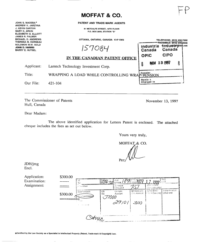 Document de brevet canadien 2221056. Cession 19971113. Image 1 de 2