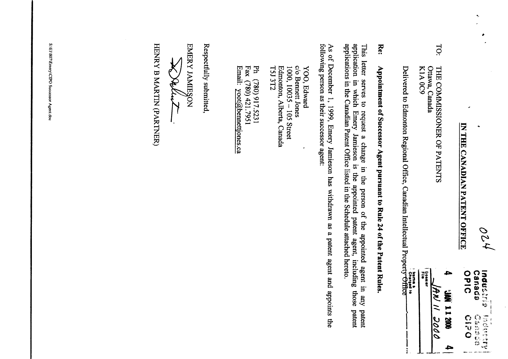 Canadian Patent Document 2221414. Correspondence 20000111. Image 1 of 3