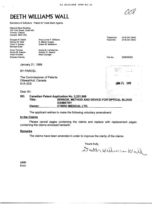 Canadian Patent Document 2221968. Prosecution-Amendment 19981221. Image 1 of 8