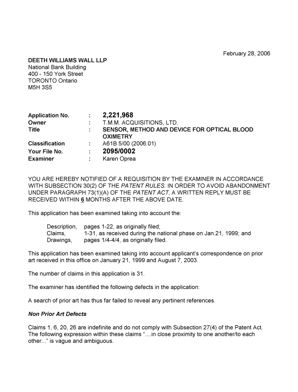 Document de brevet canadien 2221968. Poursuite-Amendment 20051228. Image 1 de 2
