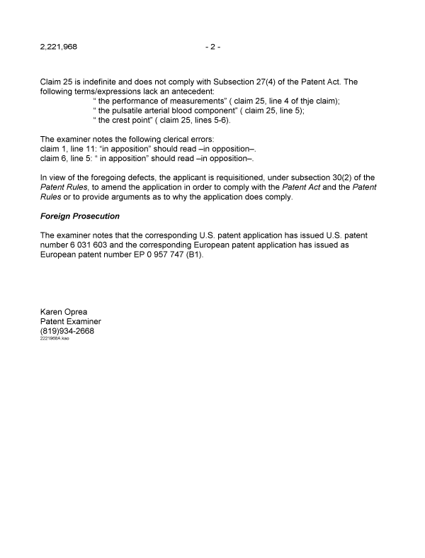 Document de brevet canadien 2221968. Poursuite-Amendment 20051228. Image 2 de 2