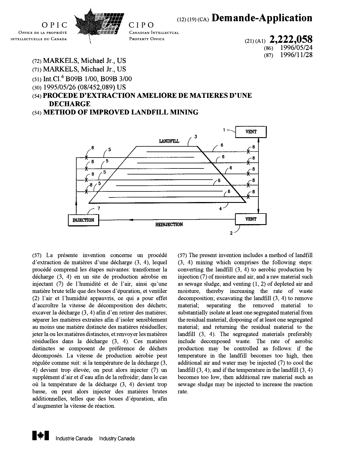 Document de brevet canadien 2222058. Page couverture 19980318. Image 1 de 1