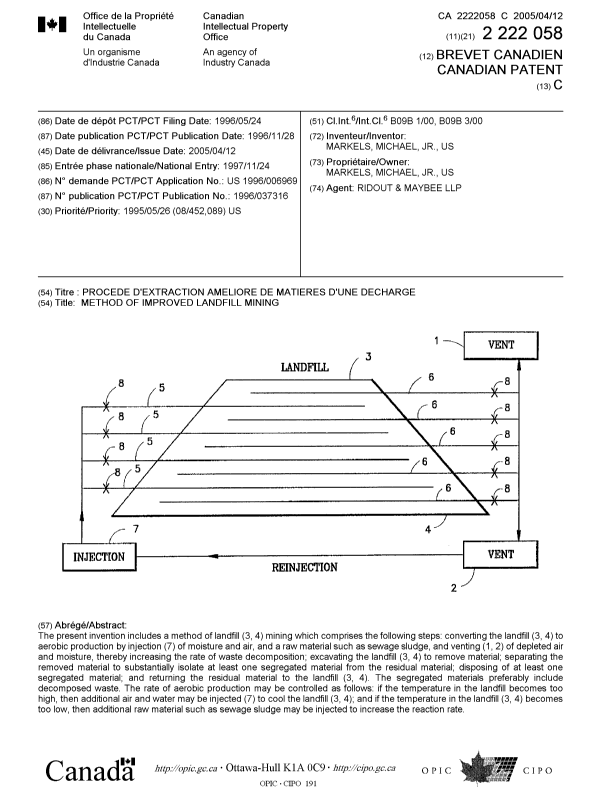 Canadian Patent Document 2222058. Cover Page 20041214. Image 1 of 1