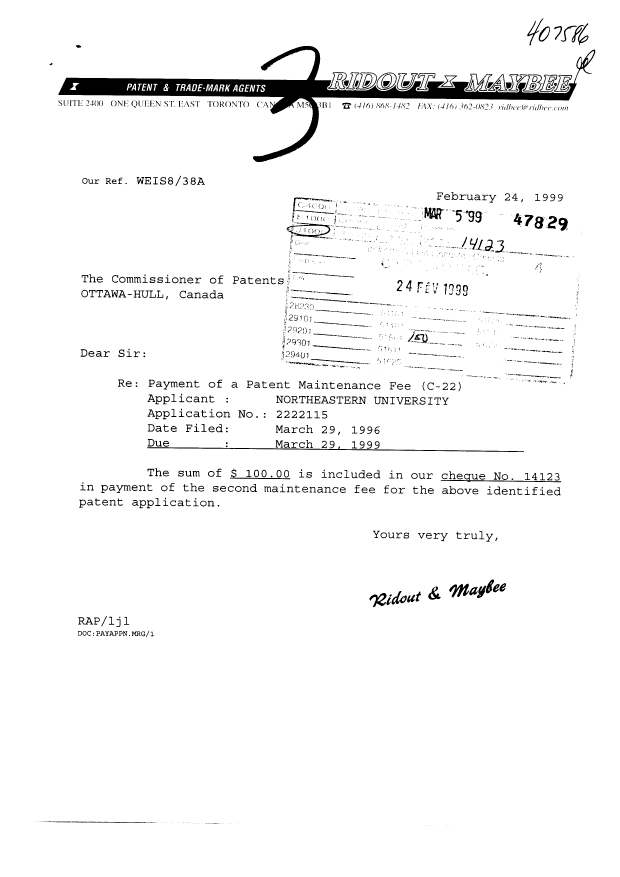 Document de brevet canadien 2222115. Taxes 19981224. Image 1 de 1