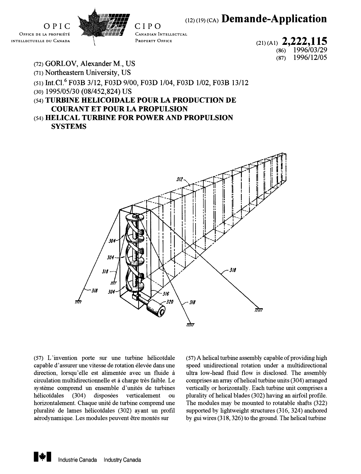 Document de brevet canadien 2222115. Page couverture 20001214. Image 1 de 2