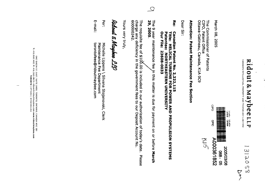 Document de brevet canadien 2222115. Taxes 20050308. Image 1 de 1