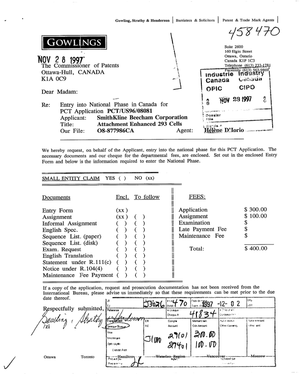 Document de brevet canadien 2222718. Cession 19971128. Image 1 de 5