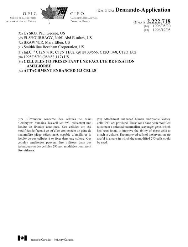 Document de brevet canadien 2222718. Page couverture 19980319. Image 1 de 1
