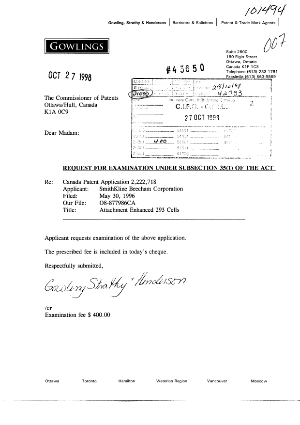 Document de brevet canadien 2222718. Poursuite-Amendment 19981027. Image 1 de 1