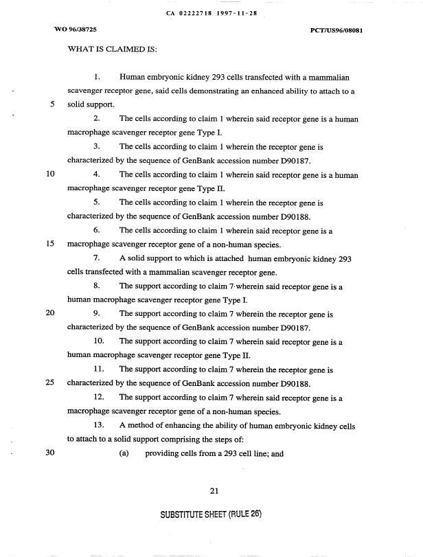 Document de brevet canadien 2222718. Revendications 20030618. Image 1 de 2