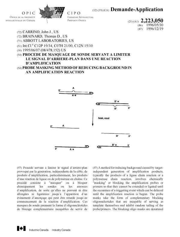 Document de brevet canadien 2223050. Page couverture 19980313. Image 1 de 2