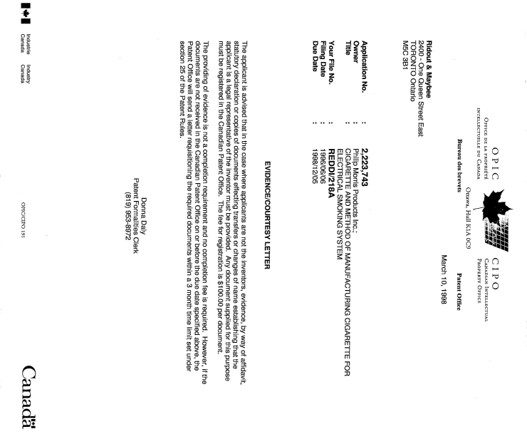 Document de brevet canadien 2223743. Correspondance 19980310. Image 1 de 1