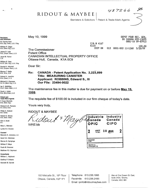 Document de brevet canadien 2223899. Taxes 19990510. Image 1 de 1