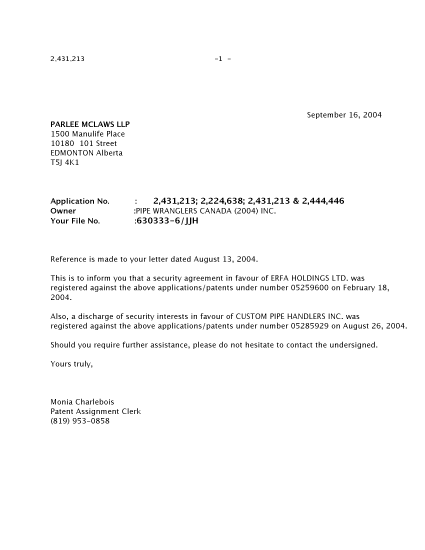 Canadian Patent Document 2224638. Correspondence 20040916. Image 1 of 1