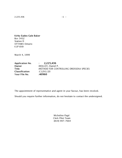 Canadian Patent Document 2225436. Correspondence 19981204. Image 1 of 1