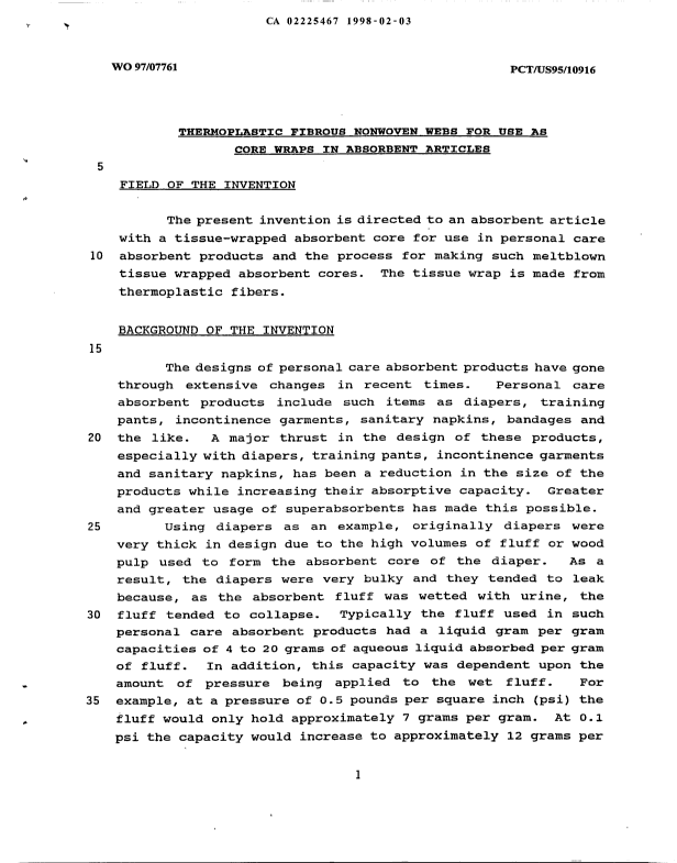 Canadian Patent Document 2225467. Description 19980203. Image 1 of 22