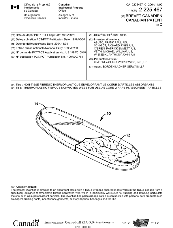 Document de brevet canadien 2225467. Page couverture 20041007. Image 1 de 1