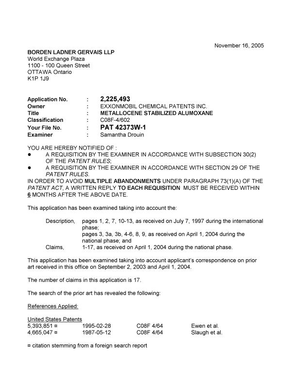 Canadian Patent Document 2225493. Prosecution-Amendment 20041216. Image 1 of 3