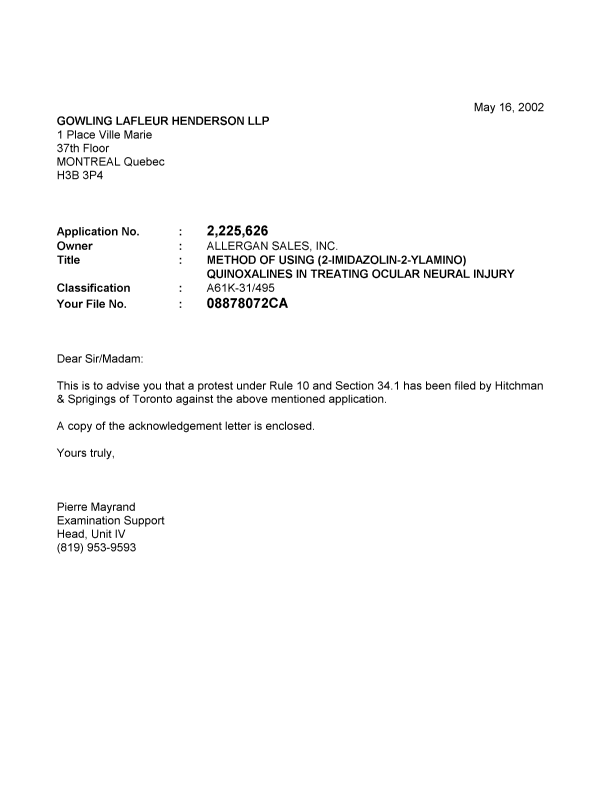 Canadian Patent Document 2225626. Prosecution-Amendment 20011216. Image 1 of 2
