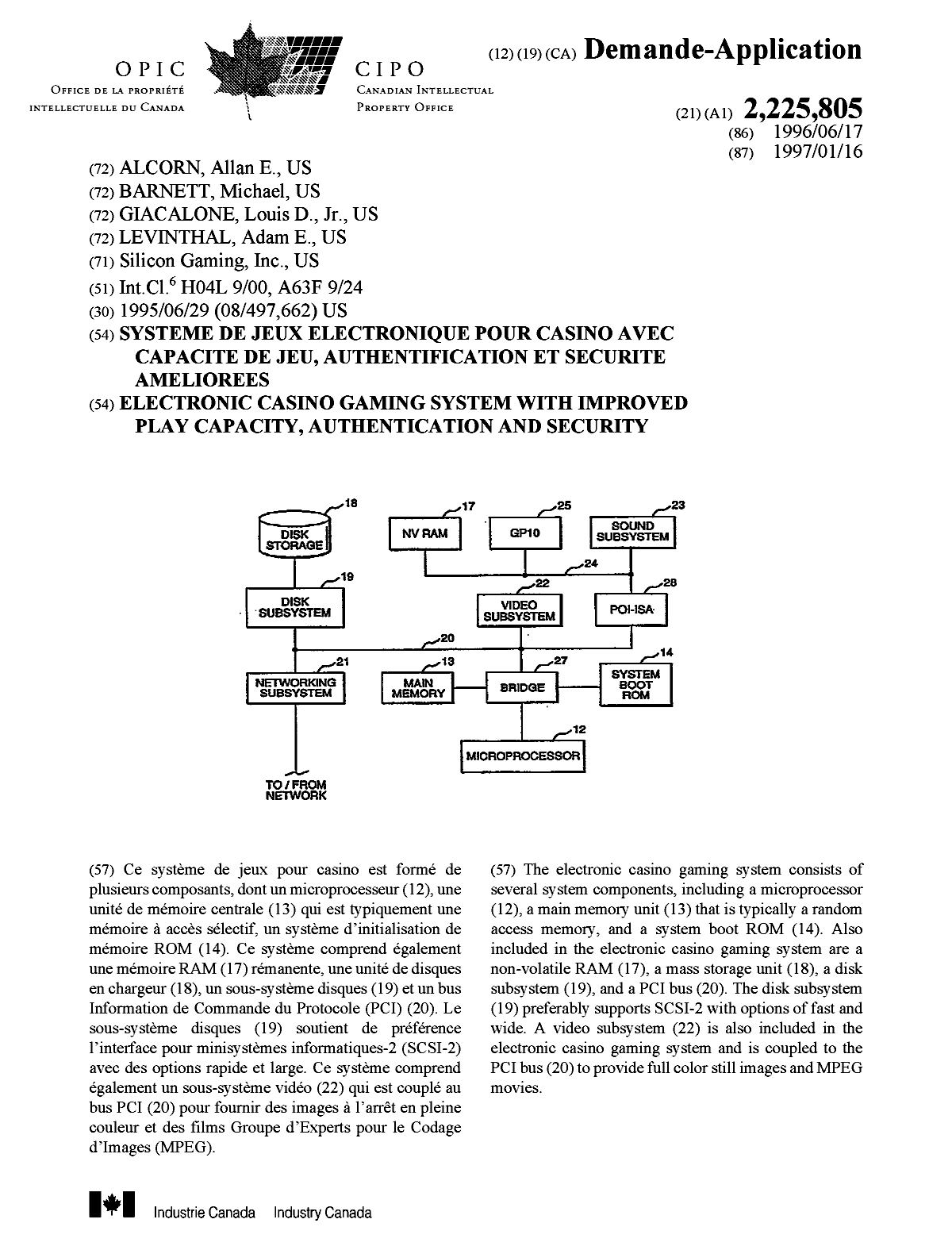 Document de brevet canadien 2225805. Page couverture 19980506. Image 1 de 1