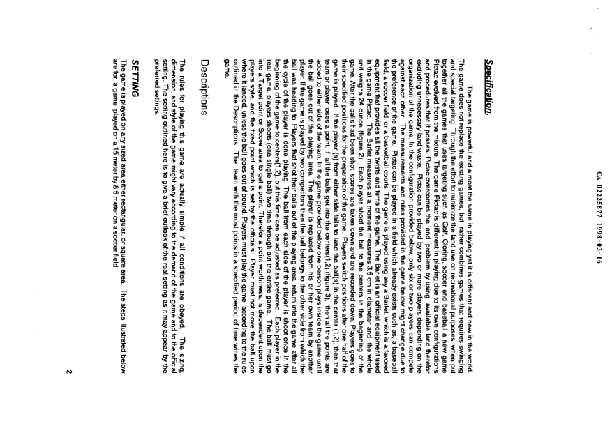 Canadian Patent Document 2225877. Description 19980316. Image 1 of 4