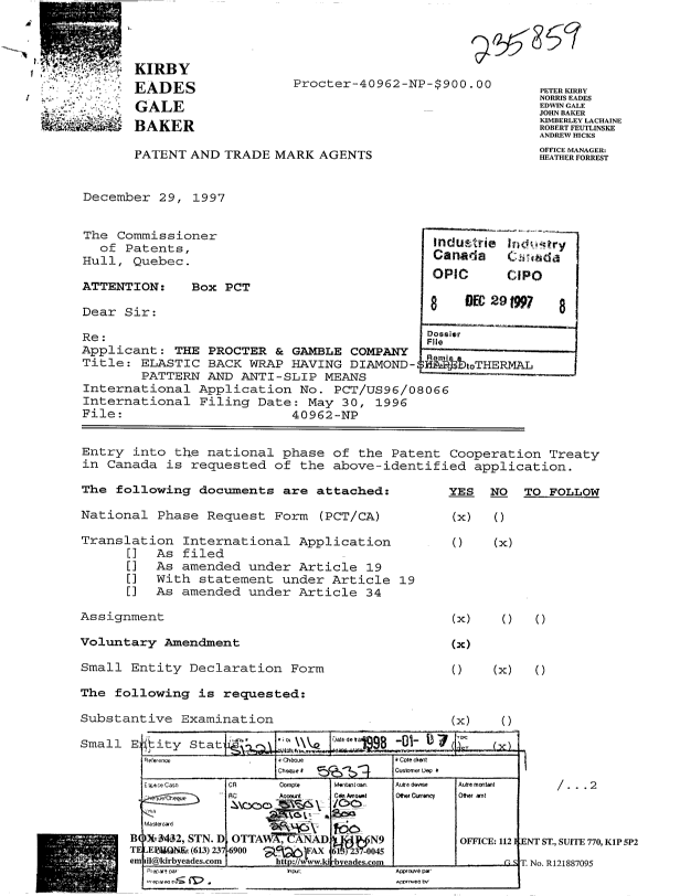 Document de brevet canadien 2225916. Cession 19971229. Image 1 de 8