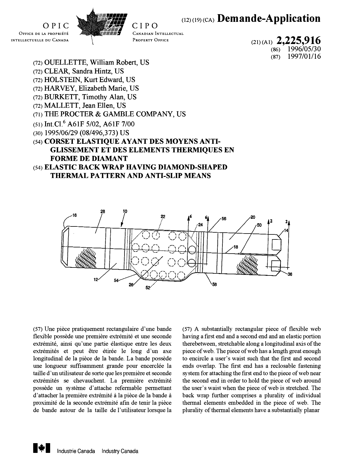 Canadian Patent Document 2225916. Cover Page 19980417. Image 1 of 2