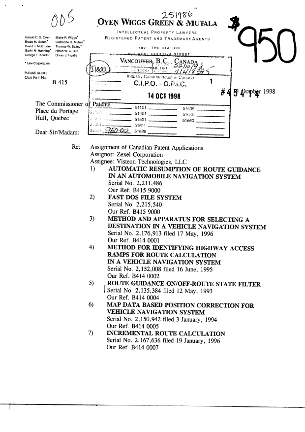 Document de brevet canadien 2225974. Cession 19981014. Image 1 de 5
