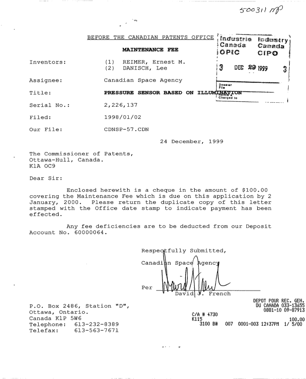 Document de brevet canadien 2226137. Taxes 19981229. Image 1 de 1
