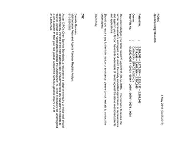 Document de brevet canadien 2226137. Correspondance 20151204. Image 1 de 1