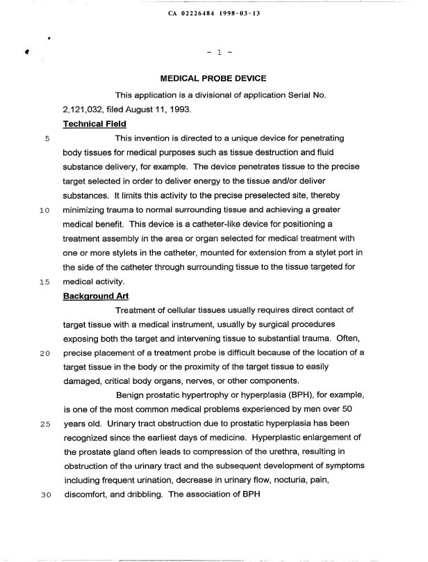 Canadian Patent Document 2226484. Description 19980313. Image 1 of 34