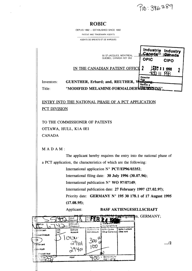 Document de brevet canadien 2226743. Cession 19980211. Image 1 de 6
