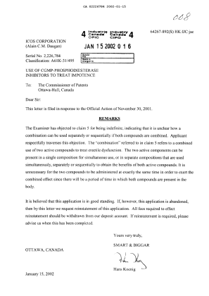 Canadian Patent Document 2226784. Prosecution-Amendment 20011215. Image 1 of 1