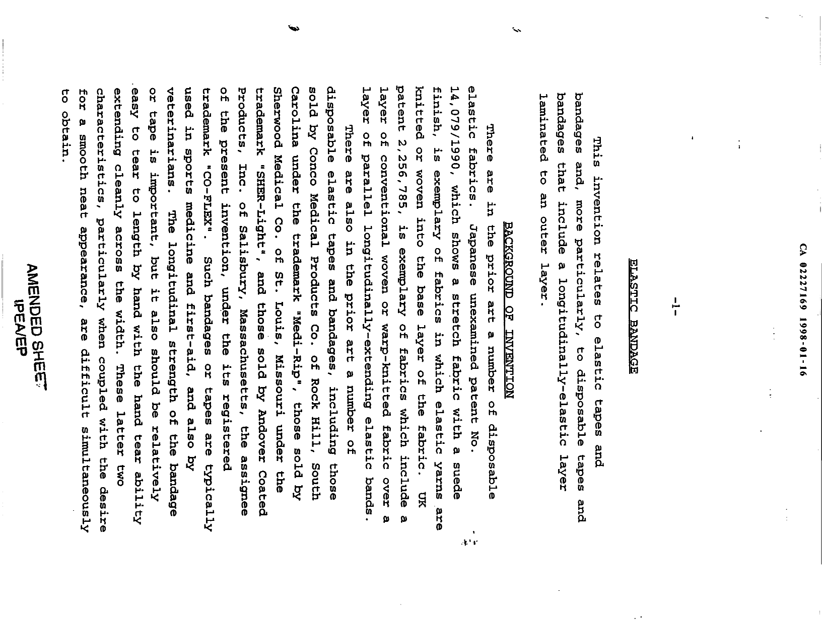 Canadian Patent Document 2227169. Description 19980116. Image 1 of 8